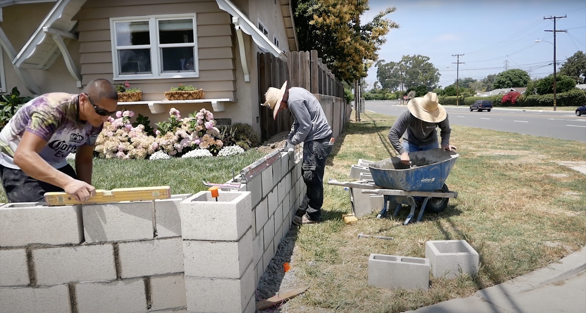 Concrete block wall construction with professional masonry work