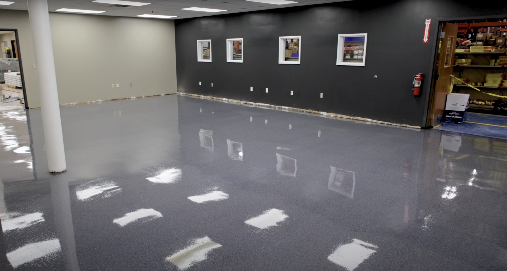 Polished concrete floor installation in commercial space